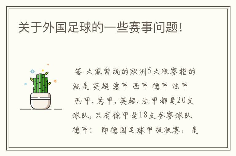 关于外国足球的一些赛事问题!