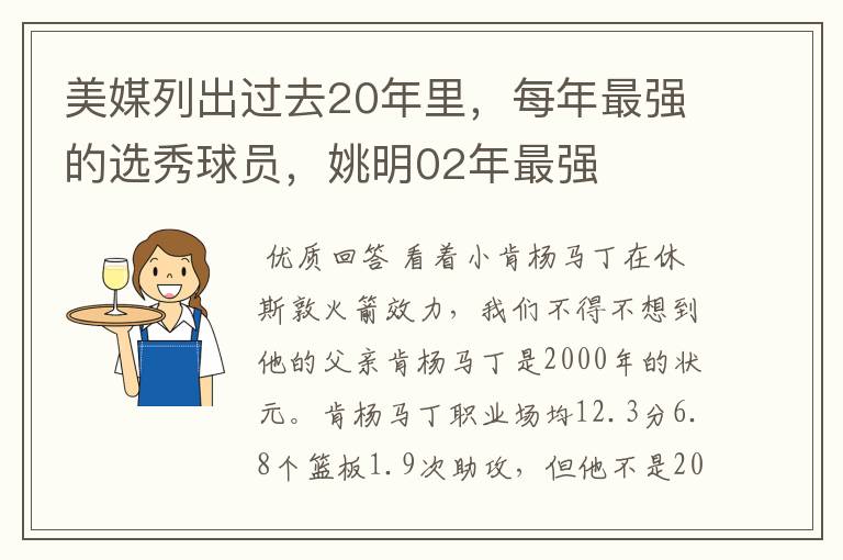 美媒列出过去20年里,每年最强的选秀球员,姚明02年最强