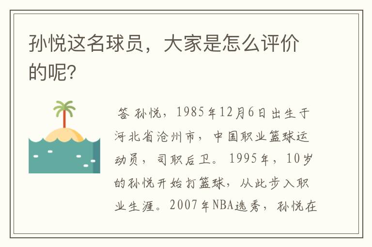 孙悦这名球员,大家是怎么评价的呢?