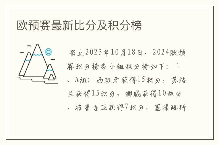 欧预赛最新比分及积分榜