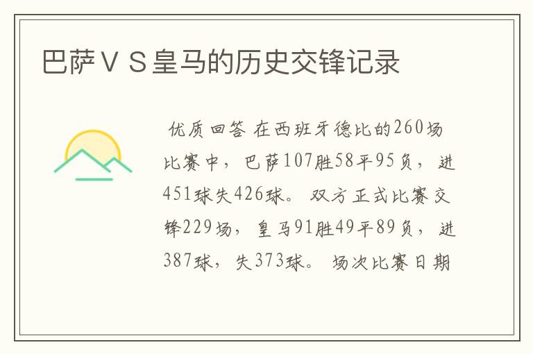 巴萨VS皇马的历史交锋记录