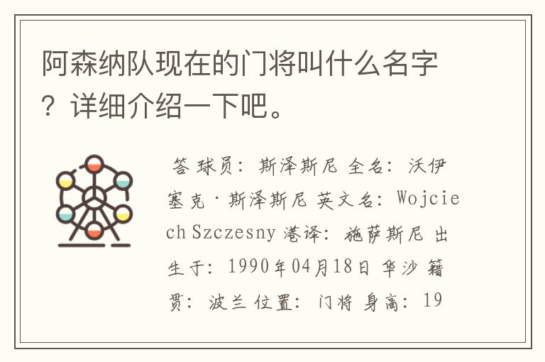 阿森纳队现在的门将叫什么名字?详细介绍一下吧。