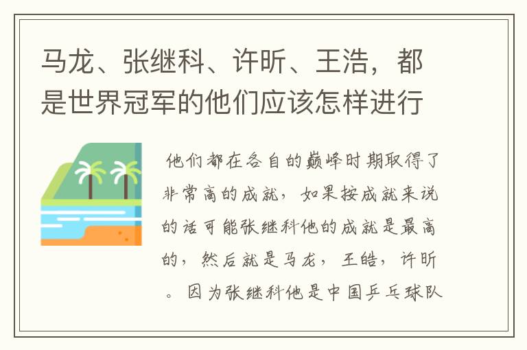 马龙、张继科、许昕、王浩,都是世界冠军的他们应该怎样进行实力上的排序?