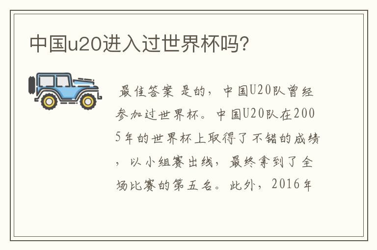 中国u20进入过世界杯吗?