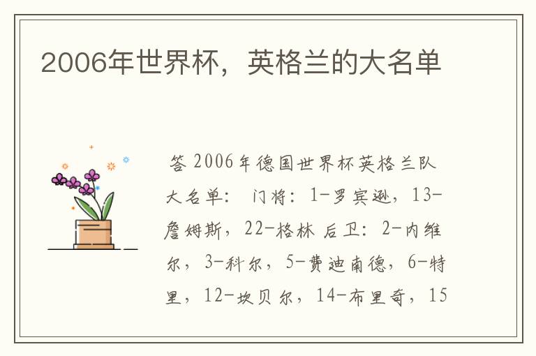 2006年世界杯,英格兰的大名单