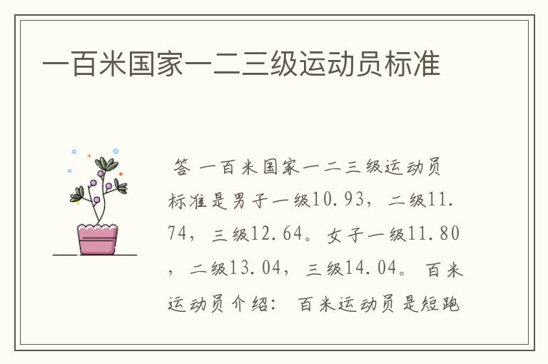 一百米国家一二三级运动员标准