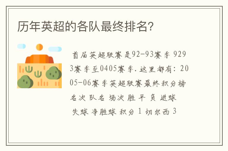 历年英超的各队最终排名?