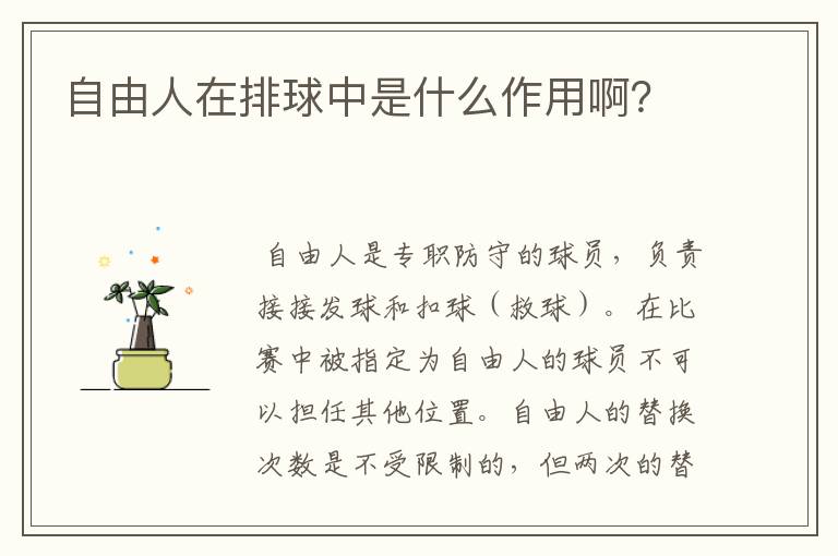 自由人在排球中是什么作用啊？