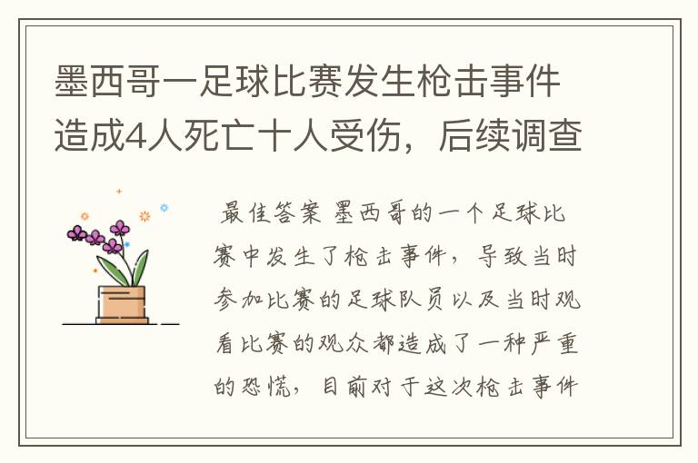 墨西哥一足球比赛发生枪击事件造成4人死亡十人受伤,后续调查情况如何?