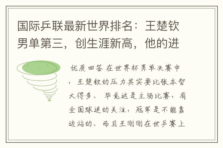 国际乒联最新世界排名:王楚钦男单第三,创生涯新高,他的进步有多神速?