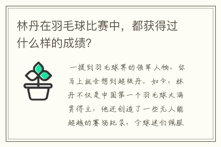 林丹在羽毛球比赛中,都获得过什么样的成绩?