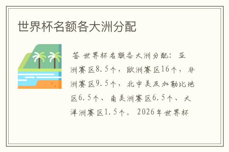 世界杯名额各大洲分配