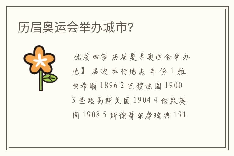 历届奥运会举办城市?
