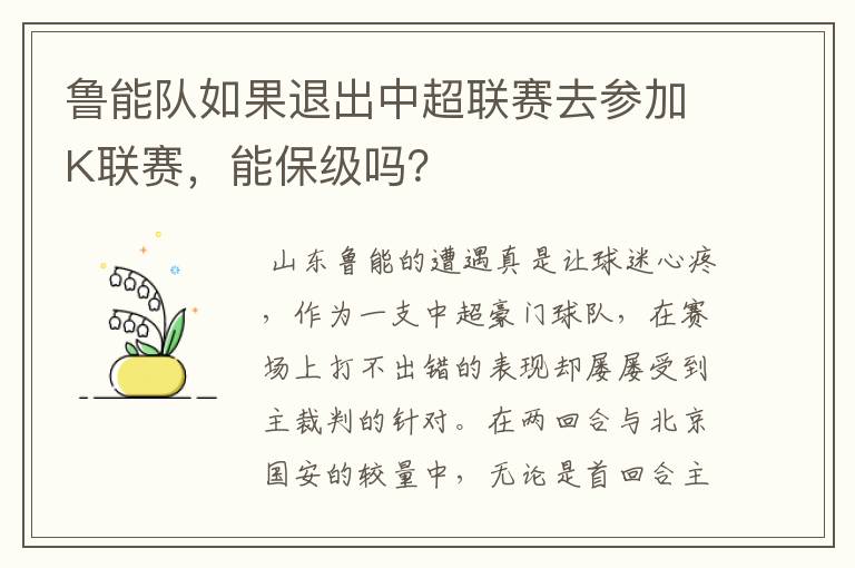 鲁能队如果退出中超联赛去参加K联赛,能保级吗?
