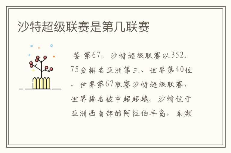 沙特超级联赛是第几联赛