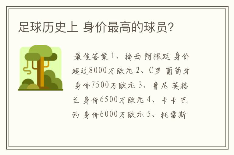 足球历史上 身价最高的球员?
