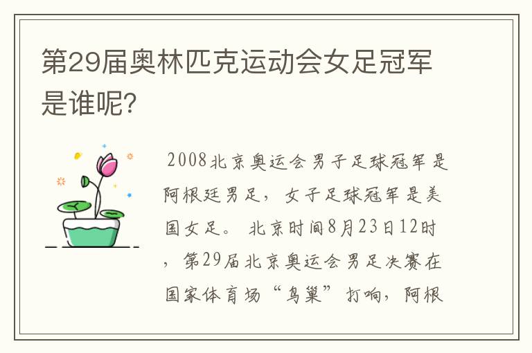 第29届奥林匹克运动会女足冠军是谁呢?