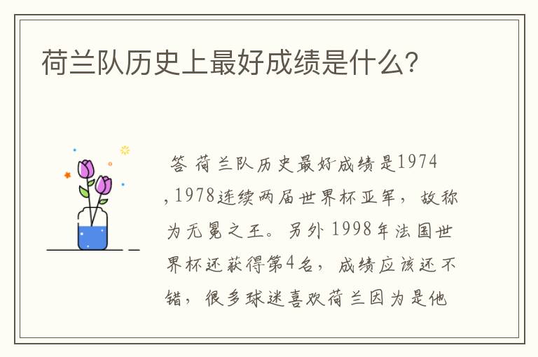 荷兰队历史上最好成绩是什么?