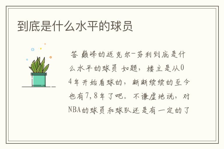 到底是什么水平的球员