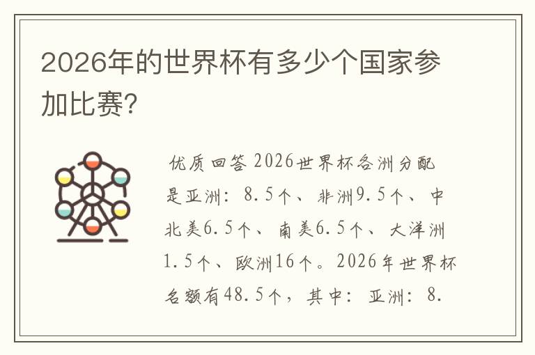 2026年的世界杯有多少个国家参加比赛?
