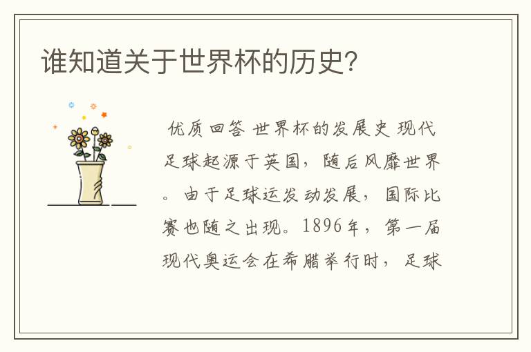 谁知道关于世界杯的历史?