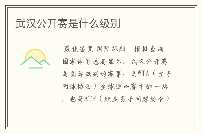 武汉公开赛是什么级别