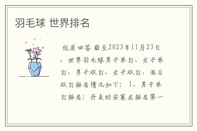 羽毛球 世界排名