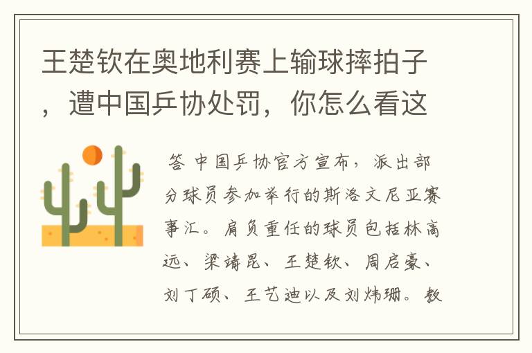 王楚钦在奥地利赛上输球摔拍子,遭中国乒协处罚,你怎么看这件事?