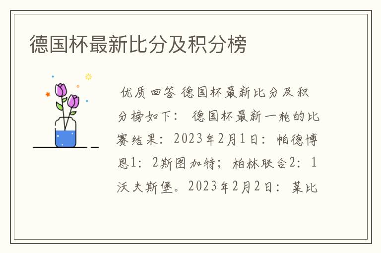德国杯最新比分及积分榜