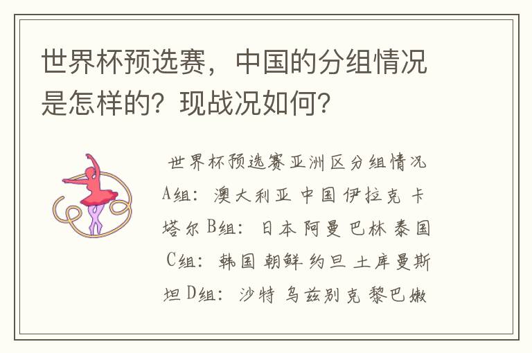 世界杯预选赛,中国的分组情况是怎样的?现战况如何?