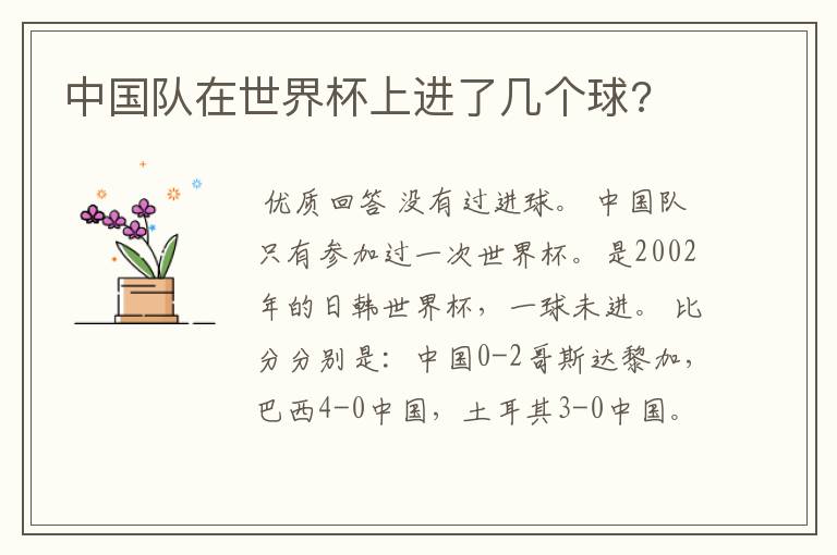 中国队在世界杯上进了几个球?