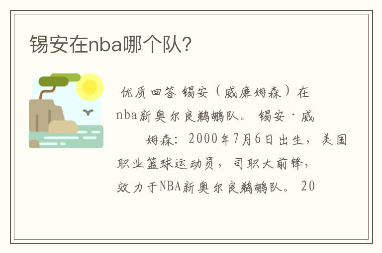 锡安在nba哪个队?