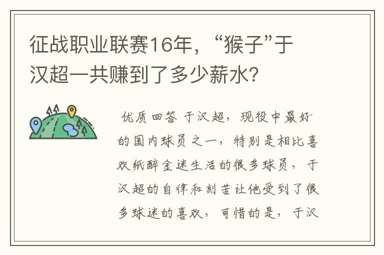 征战职业联赛16年,“猴子”于汉超一共赚到了多少薪水?