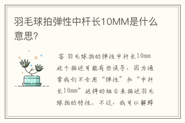 羽毛球拍弹性中杆长10MM是什么意思?