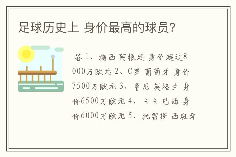 足球历史上 身价最高的球员？