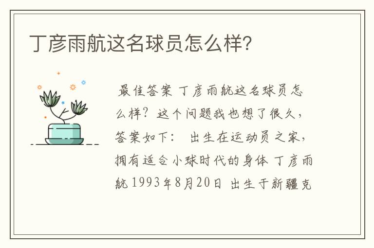 丁彦雨航这名球员怎么样?