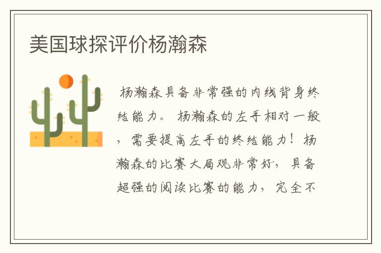 美国球探评价杨瀚森