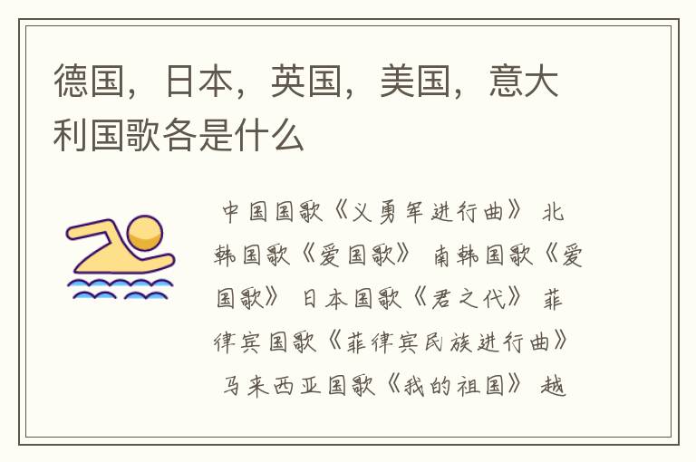 德国,日本,英国,美国,意大利国歌各是什么