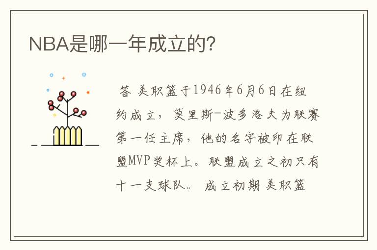 NBA是哪一年成立的?