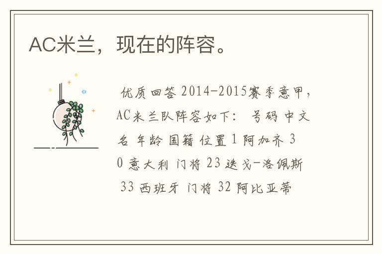 AC米兰,现在的阵容。