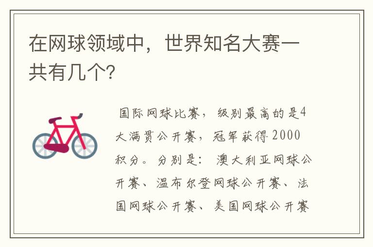 在网球领域中，世界知名大赛一共有几个？