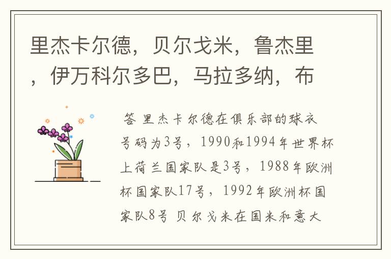 里杰卡尔德,贝尔戈米,鲁杰里,伊万科尔多巴,马拉多纳,布洛林,库佩,克鲁伊夫都穿过什么球衣号码?在