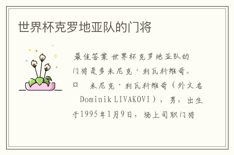 世界杯克罗地亚队的门将