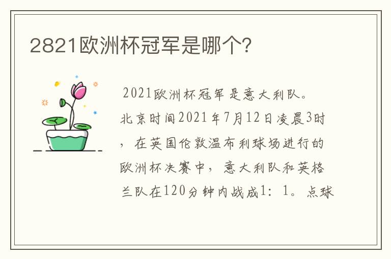 2821欧洲杯冠军是哪个?