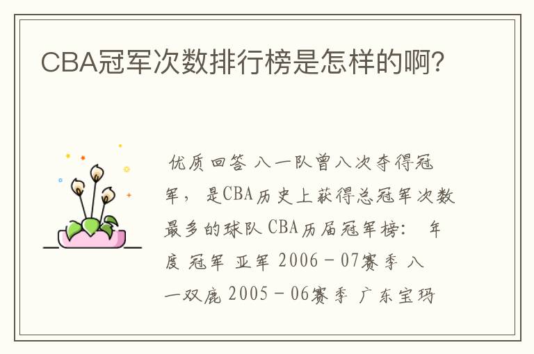 CBA冠军次数排行榜是怎样的啊?