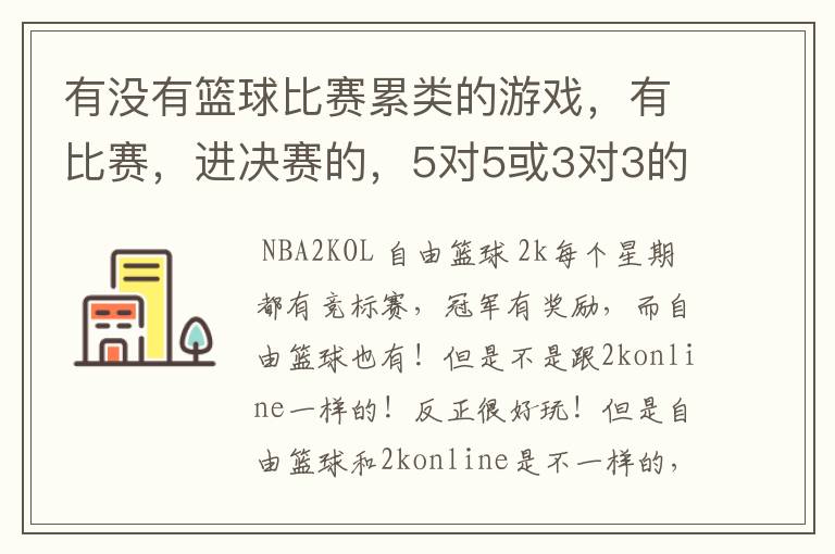 有没有篮球比赛累类的游戏,有比赛,进决赛的,5对5或3对3的,求~