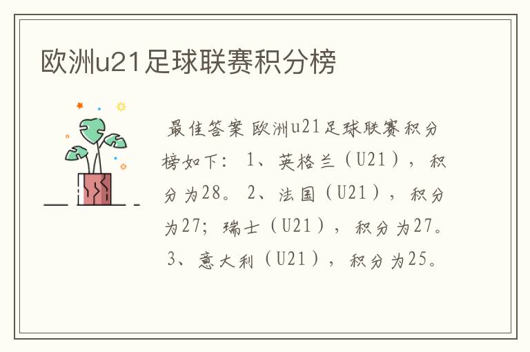 欧洲u21足球联赛积分榜