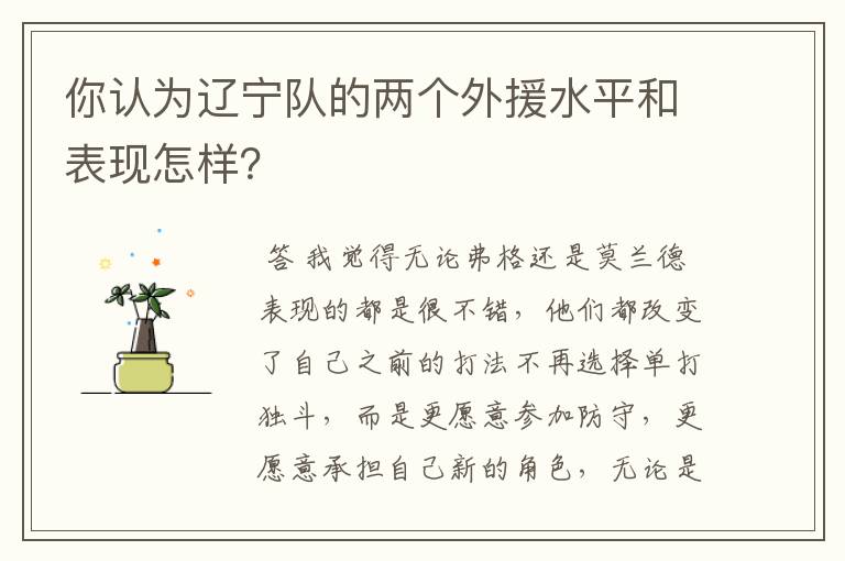 你认为辽宁队的两个外援水平和表现怎样?
