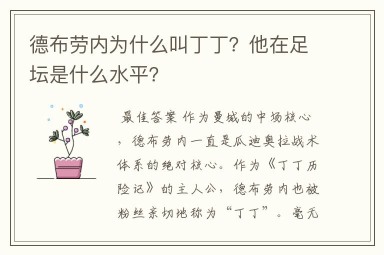 德布劳内为什么叫丁丁?他在足坛是什么水平?