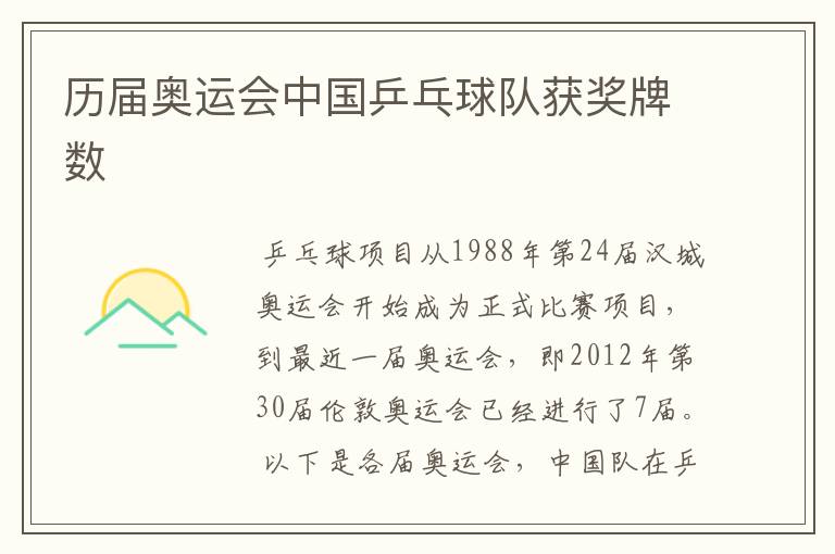 历届奥运会中国乒乓球队获奖牌数